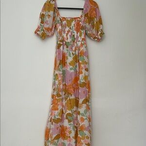 Billabong Floral Maxi Dress with Puff Sleeves